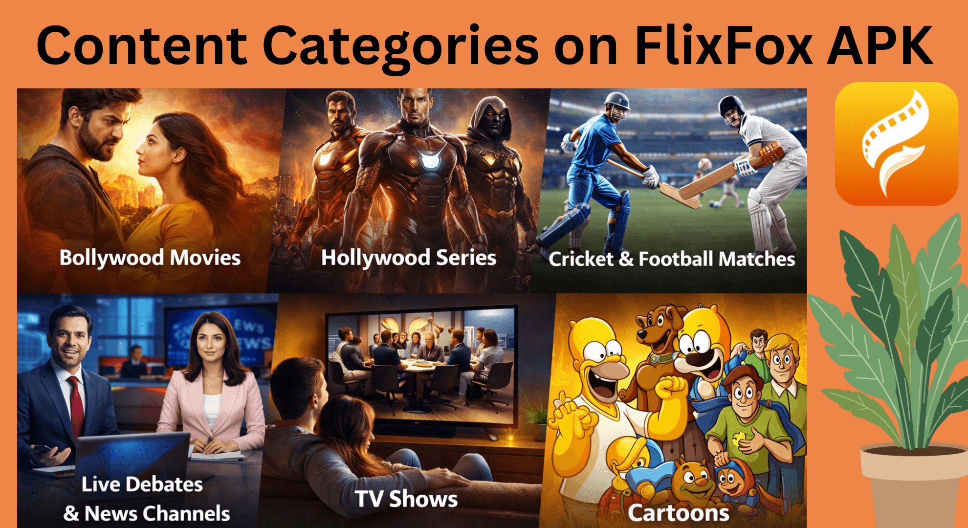 FlixFox movie browsing page with Bollywood and Hollywood titles dubbed in Hindi